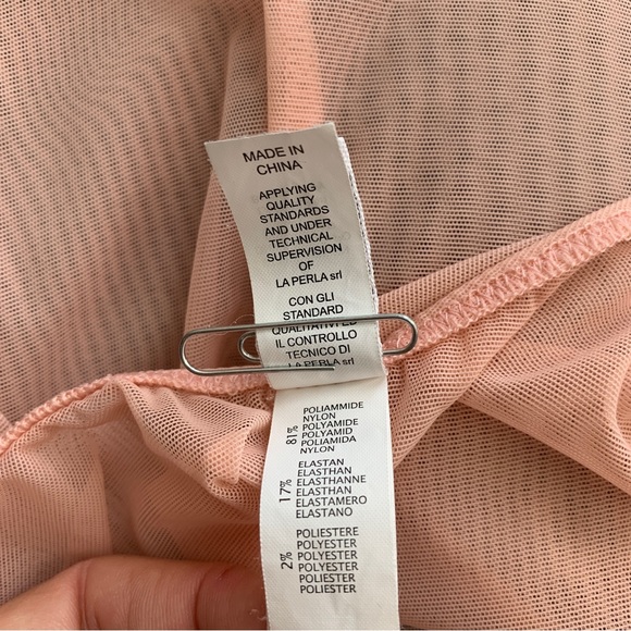 LA PERLA Peach Mesh & Lace Slip Negligee Chemise - Picture 7 of 11